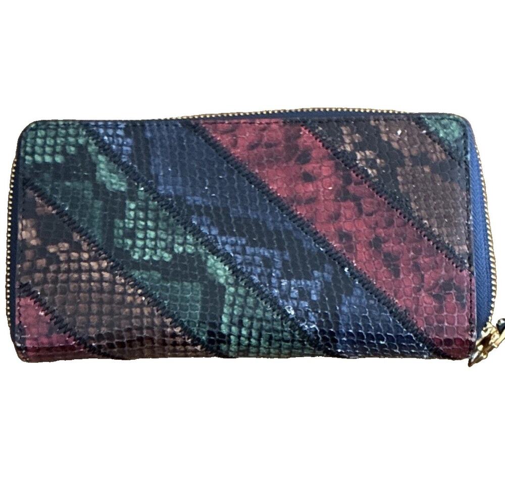 Tory Burch Women’s Multicolor Snake Animal Print Zip-Around Wallet Credit Card